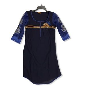 Aurelia Blue & Gold Tribal Turka Tunic TOP Size XS